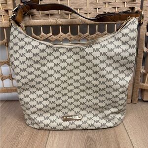 Michael Kors Beige and Brown MK Logo Shoulder Bag